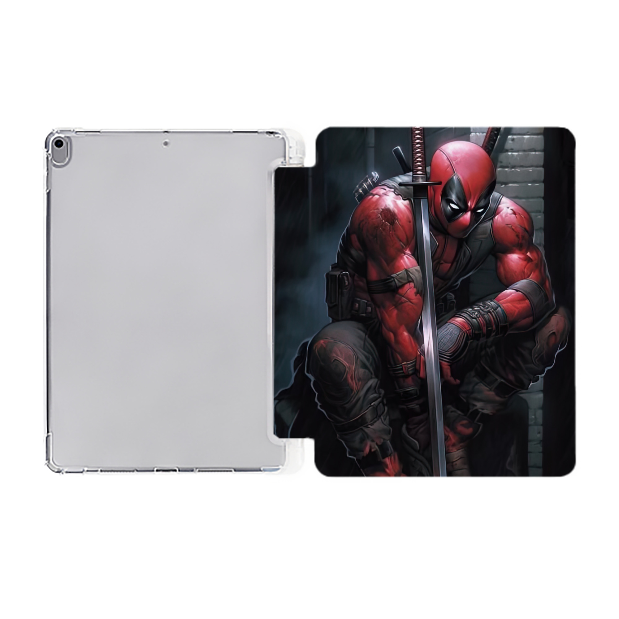 （画像用） Deadpool デッドプール IPad ケース ペン収納付き 三つ折りスタンド PUレザー×シリコン 対応機種9.5/10.5/10.9インチ